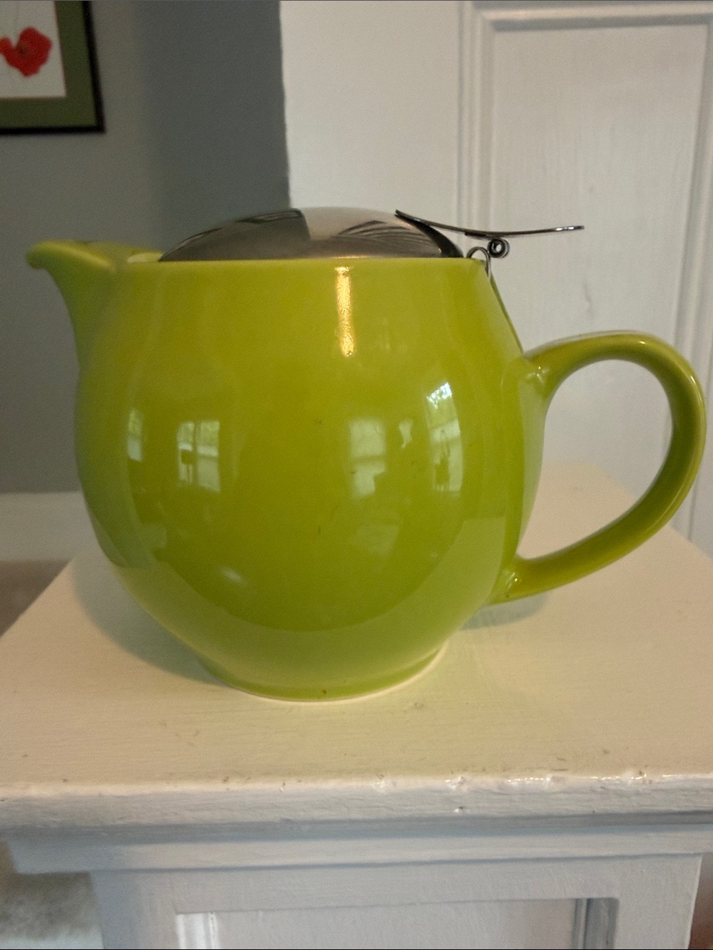 Green Ceramic Teapot with Stainless Steel Infuser - Home Kitchen